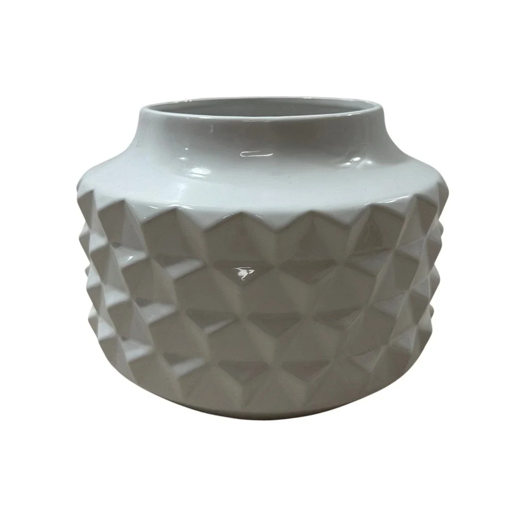 Loom + Forge Gloss White Geometric Studded Ceramic Decorative Vase 8in Modern